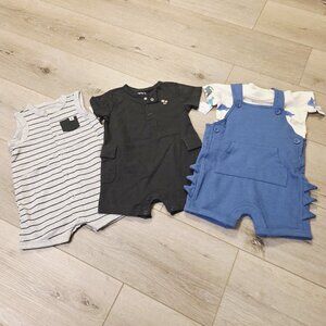 3 Infant Boy Carters One Piece Short Sleeve Sleeveless Outfits Dinosaur 6M